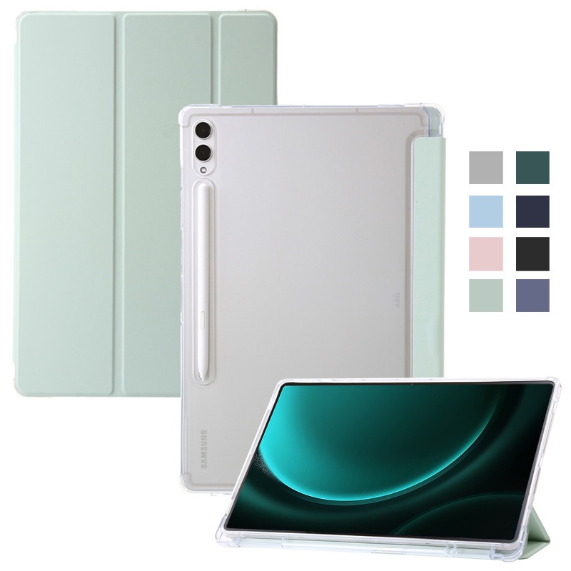 เคสแข็ง หนัง PU อะคริลิคใส พร้อมช่องใส่ปากกา สําหรับ Samsung Galaxy Tab S9 FE+ Case 10.9 12.4 นิ้ว 2