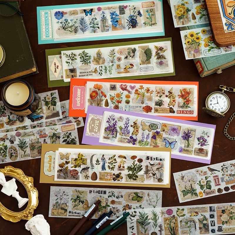 หนังสือสติกเกอร์ ลายดอกไม้ สไตล์วินเทจ สําหรับตกแต่งสมุดภาพ DIY 60 ชิ้น ต่อชุด