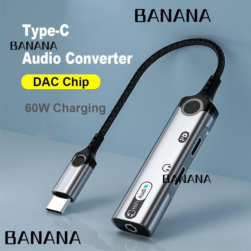 Banana1 3 in 1 อะแดปเตอร์แปลงหูฟัง แท็บเล็ต PD 60W USB Type-C เป็น 3.5 มม. USB C คู่ ชิป DAC อลูมิเนียมอัลลอย ชาร์จเร็ว สําหรับ iPhone 15 Huawei