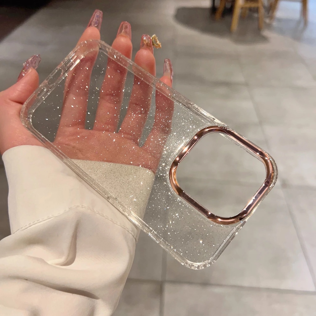 เคสโทรศัพท์มือถือแบบแข็ง กันกระแทก กันรอยกล้อง แต่งกลิตเตอร์ หรูหรา สําหรับ iPhone15 14 13 12 11 Pro Max 14 15 Plus