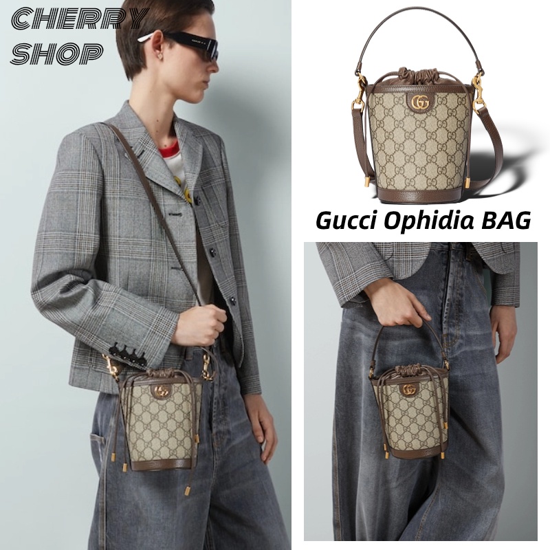 กุชชี่ Gucci Ophidia BAGกระเป๋าถือสตรี/กระเป๋าทรงถัง/ แบรนด์ใหม่และเป็นของแท้