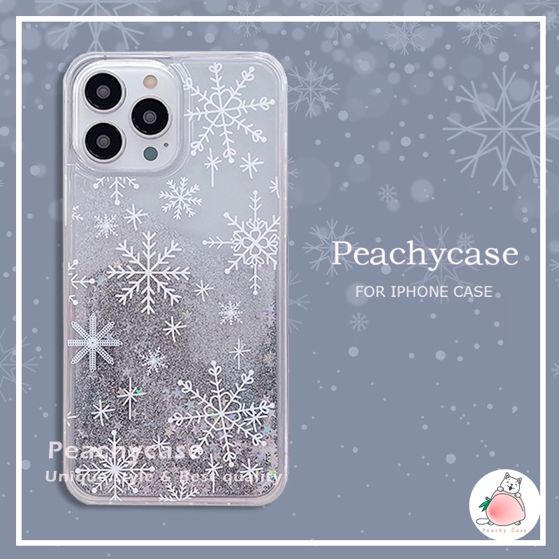 เคสโทรศัพท์มือถืออะคริลิคแข็ง ปิดด้านหลัง แบบกลิตเตอร์ในของเหลว ลายเกล็ดหิมะ คริสต์มาส ฤดูหนาว กันกระแทก สําหรับ iPhone 15 14 13 12 11 Pro Max Xr Xs X 8 7 6 Plus