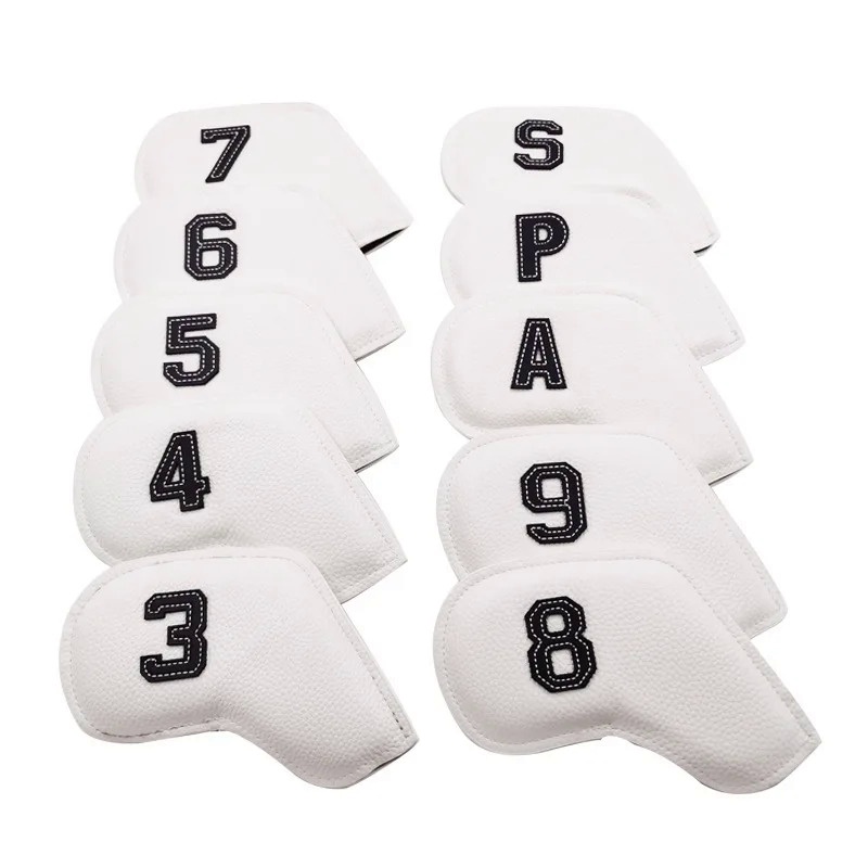Iron Golf Club Headcover 10Pcs/set  3-9 P S A Embroidery Number PU Leather Antiscratch Protection Sl