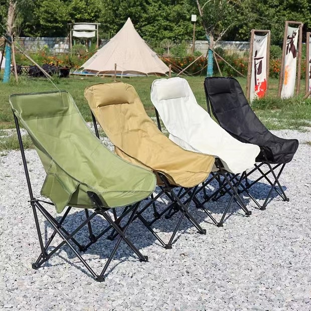 [Shipped on the same day] Outdoor folding chair high backrest moon chair lounge chair camping outdoor leisure folding chair portable belt fishing chair HH61