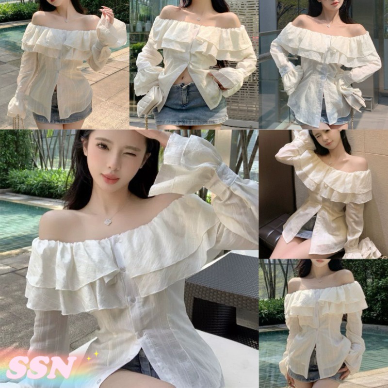 (จัดส่งจากประเทศไทย) เสื้อเชิ้ตแฟชั่นเกาหลีสีทึบรุ่นใหม่ เสื้อสตรีเปิดไหล่ข้างเดียว การออกแบบนัวเนีย จัดส่งเฉพาะจุด