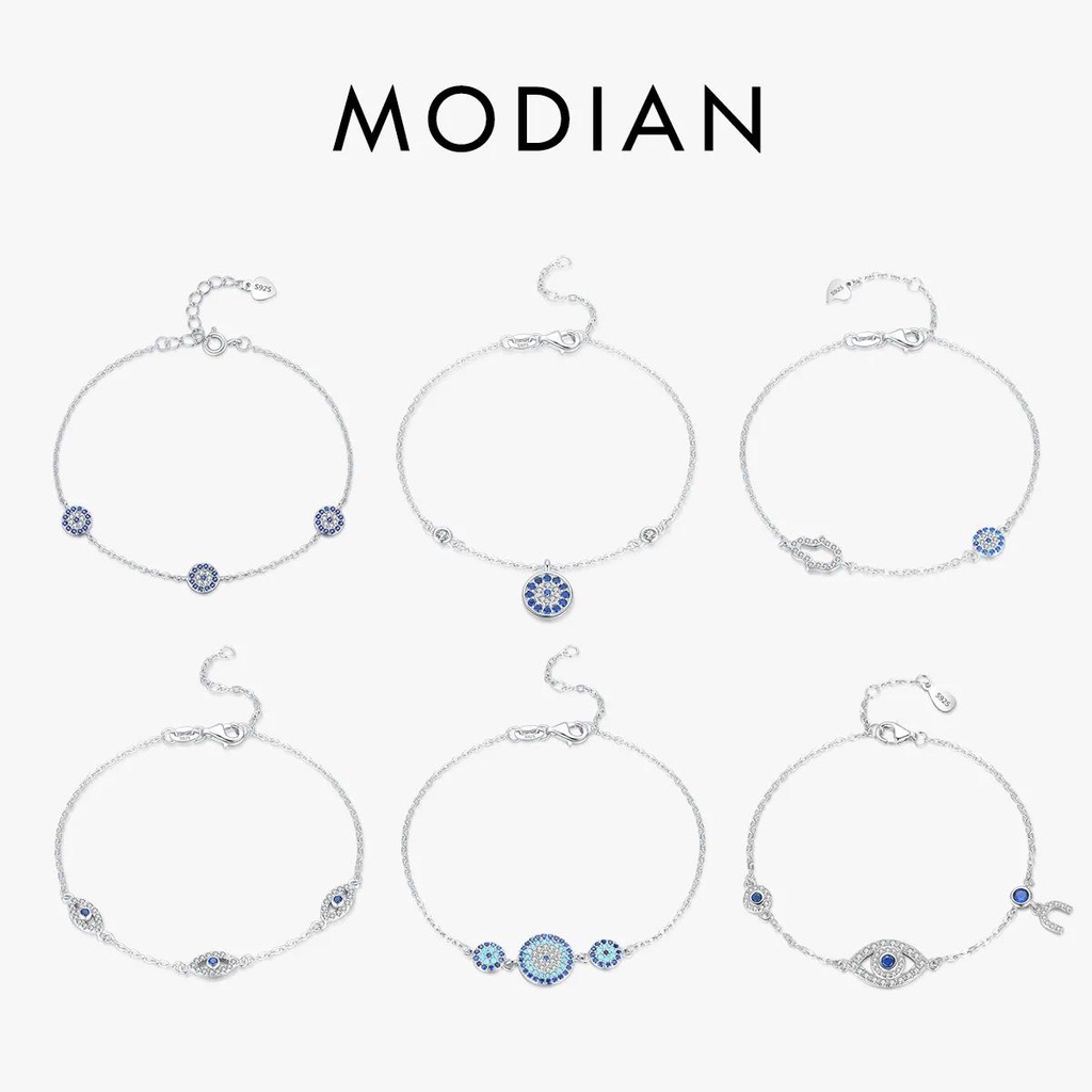 Modian Pure 925 เงินสเตอร์ลิงหรูหรา Turquoise Blue Eyes Clear Cubic Zircon คริสตัล Link Chain สร้อยข้อมือผู้หญิงเครื่องประดับ Fine