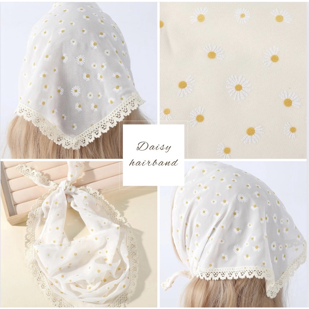 Daisy hair band ที่คาดผม ซีทรู ที่คาดผมลูกไม้ ผ้าโพกหัวลูกไม้ H69
