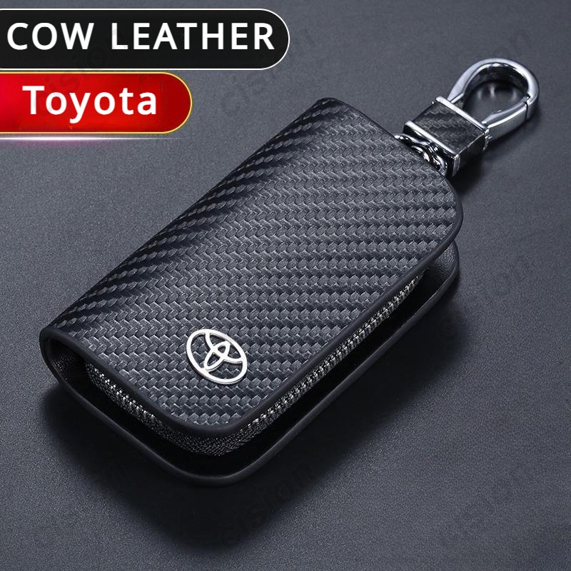 เคสกุญแจรถยนต์ หนังคาร์บอนไฟเบอร์ พร้อมกระเป๋าสตางค์ สําหรับ Toyota Veloz Innova Zenix Fortuner Avanza Yaris Corolla Cross Altis Rush Camry CHR Vios Sienta Harrier