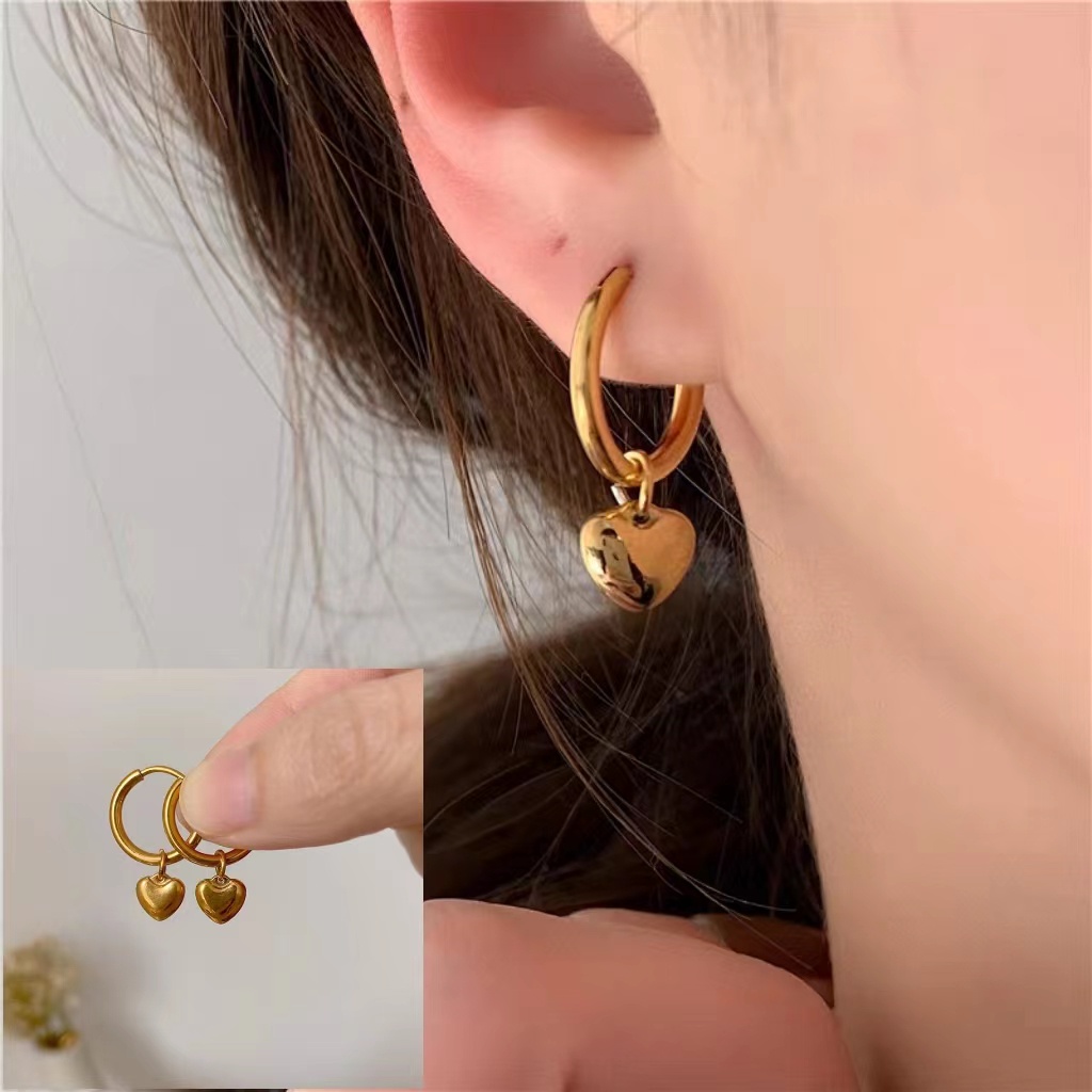 ต่างหูเหล็กไทเทเนียม จี้รูปหัวใจ ไม่ซีดจาง สไตล์เกาหลี - รูปที่ 6