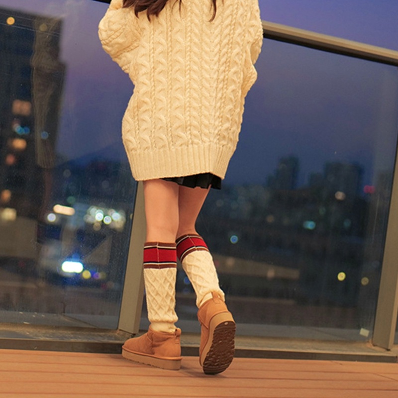 Kin ผู้หญิงหลวม Slouch ขาอุ่น Colorblock ลายสายถักถุงเท้าบูตหิมะ - รูปที่ 5