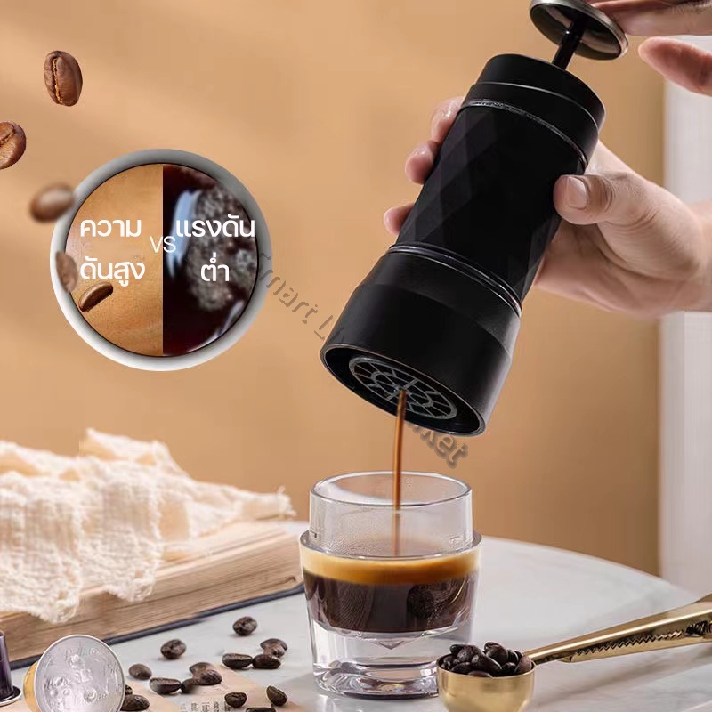 เครื่องชงกาแฟสดเครื่องชง แบบพกพามือกด แคปซูล Mini Espresso แบบกด18bar