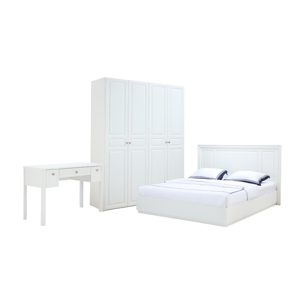 INDEX LIVING MALL ชุดห้องนอน รุ่นคอลลิน ขนาด 6 ฟุต (เตียง (พื้นเตียงซี่), ตู้เสื้อผ้า 4 บาน, โต๊ะเครื่องแป้ง) - สีขาว