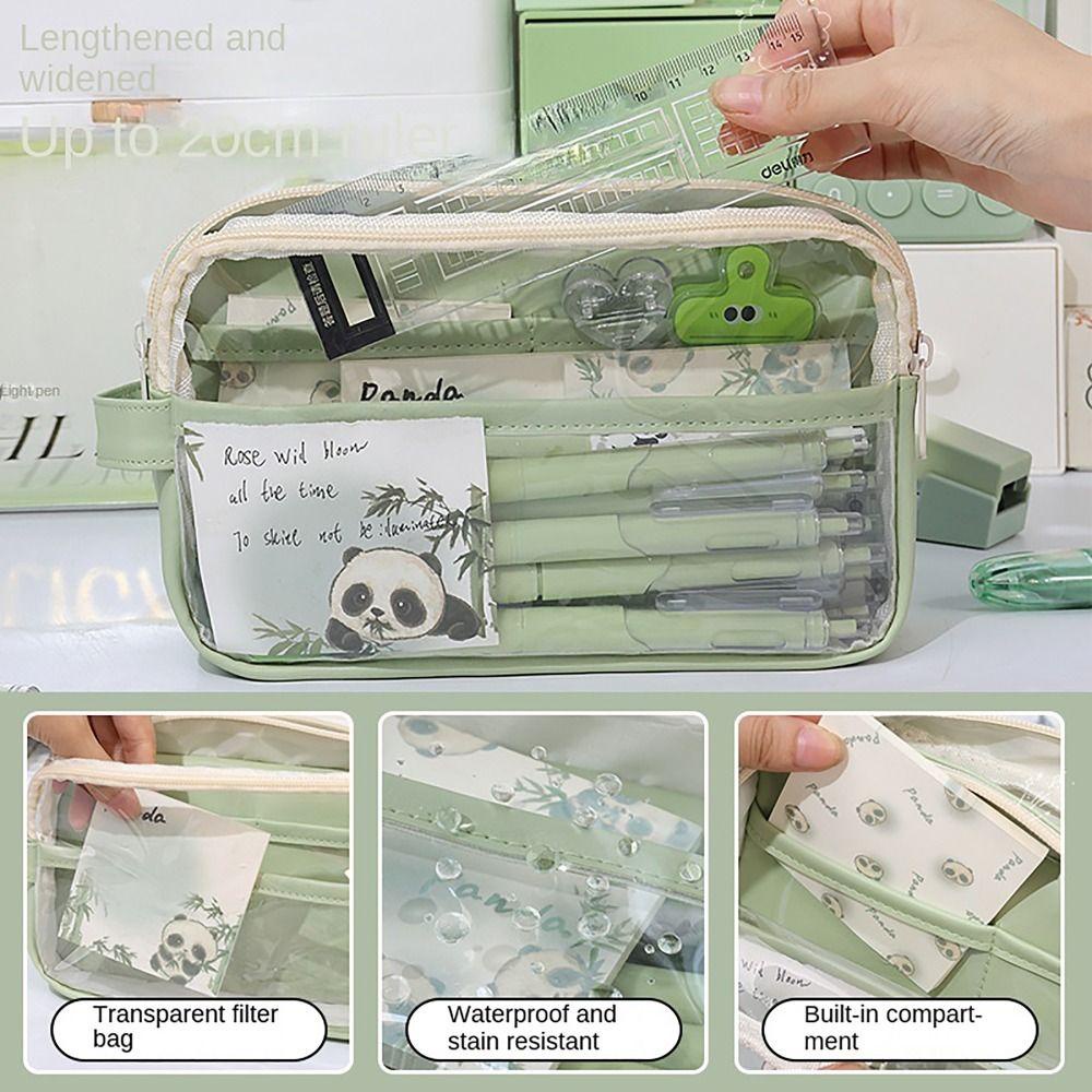 Aomsom กระเป๋าดินสอ พร้อมหูหิ้ว ใส อเนกประสงค์ ขนาดใหญ่ จุของได้เยอะ สําหรับใส่เครื่องเขียน นักเรียน ของขวัญ