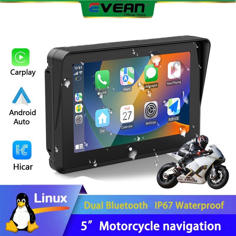 Evean เครื่องนําทาง GPS แบบพกพา กันน้ํา 5 นิ้ว พร้อมหน้าจอสัมผัส ไร้สาย สําหรับ Apple Carplay และ Android Auto