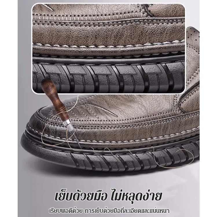 รองเท้าสลิปออน หนังวัวแท้ สําหรับผู้ชาย