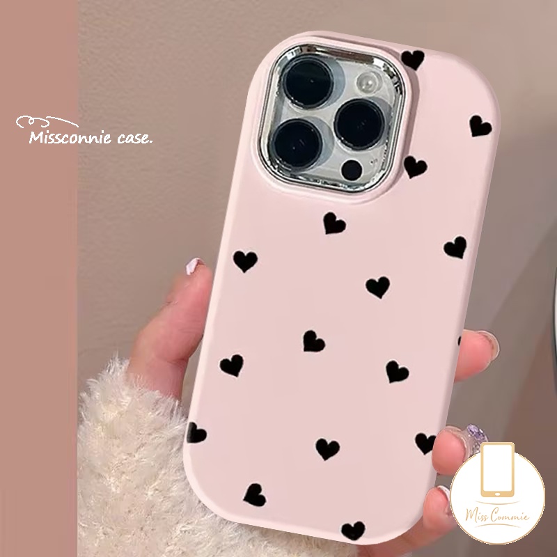 สําหรับ Vivo Y17S Y03 Y18 Y36 Y16 Y12 Y15 Y27 Y17 Y15s Y11 Y20 V25 Y20i Y35 Y21 Y33s Y91C Y22 Y02s V25E V29 Y20s Y21s สีดํา Little Love หัวใจคู ่ ชุบเลนส ์ โลหะฝาครอบ