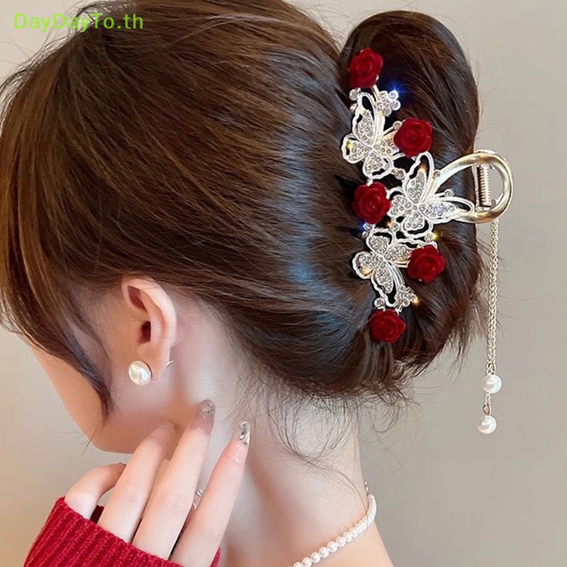 DayDayTo Light Rhinestone Orchid sel ดอกไม้ Rose Claw คลิปผม Claw Barrette อุปกรณ์เสริมผม TH