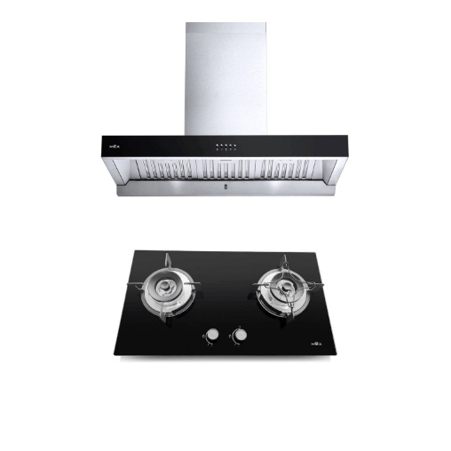 GlobalHouse MEX ชุดเซ็ทเครื่องดูดควัน + เตาแก๊ส  K632BFX90+ V4731M สีโครเมี่ยม สินค้าของแท้คุณภาพดี