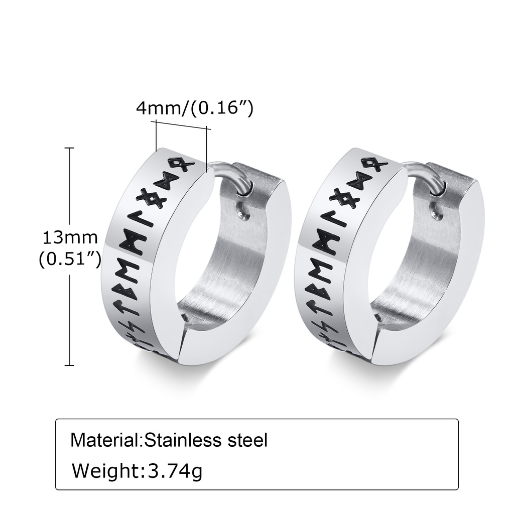 Vnox Viking Rune ต่างหู สเตนเลส ทรงกลม สีดํา สีเงิน ของขวัญวันเกิด สําหรับผู้ชาย - รูปที่ 4