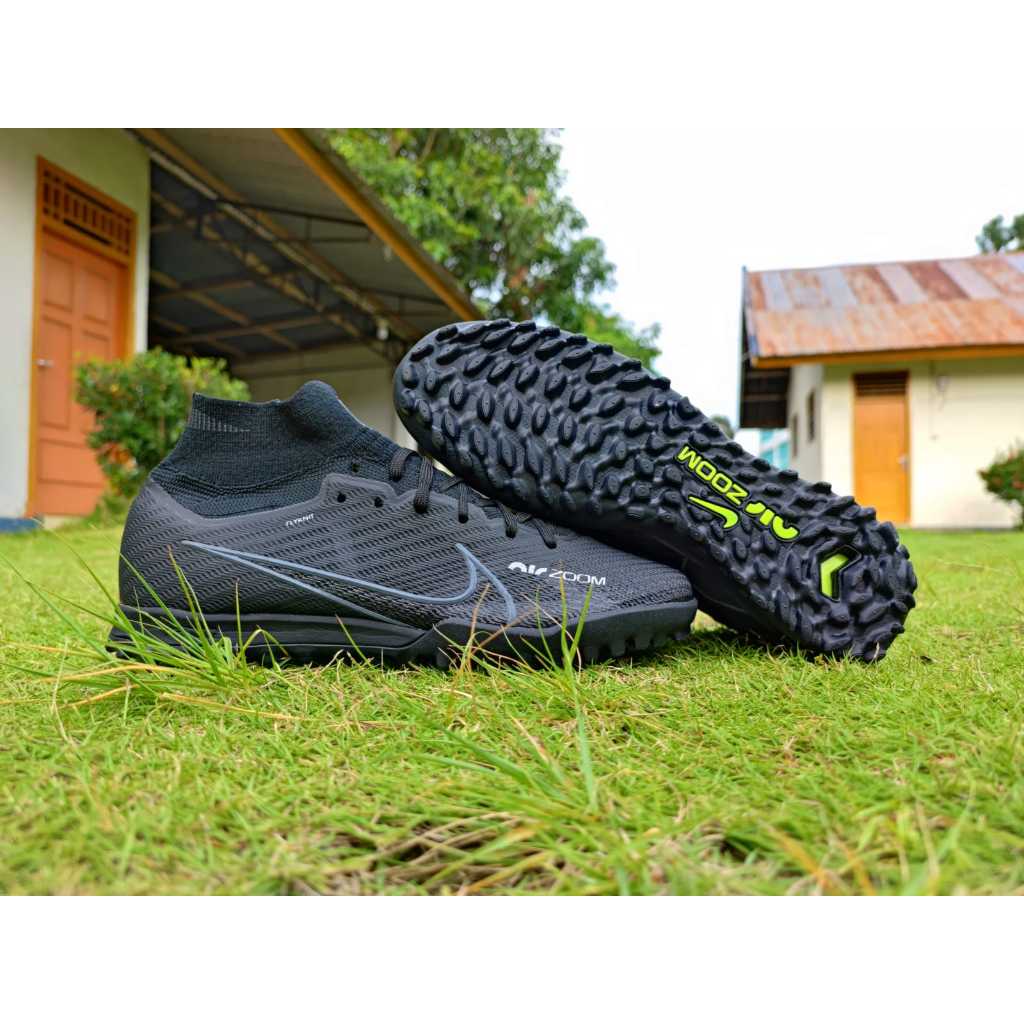 กีฬา Nike Air Zoom Mercurial Superfly IX 9 Elite TF รองเท้าฟุตซอล Turf Serrated Tread Sole - สีดำ D