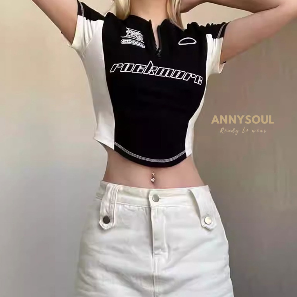 เสื้อยืดครอป กรีนอักษร คอกลมงานจริงสวยมากก