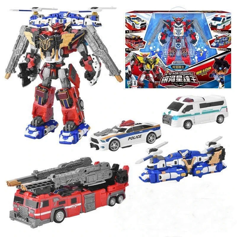 4 IN 1 หุ่นยนต์แปลงร่าง V Gigant Saver เป็นรถของเล่น การ์ตูน Brothers อะนิเมะ Tobot เปลี่ยนรูปรถ ของ