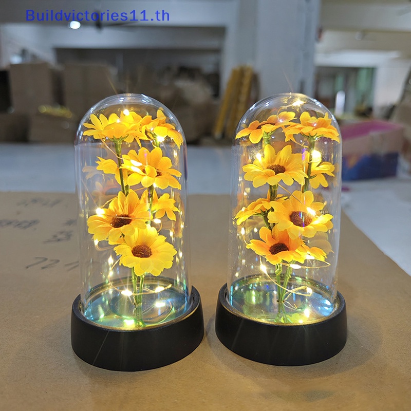 Buildvictories11 ดอกทานตะวัน Night Light ดอกไม้ฝาครอบแก้วโคมไฟ Shade Rose ไฟ LED ฟอยล์ดอกไม้ Creative Desktop Decor TH