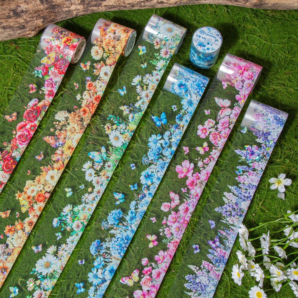 ดอกไม ้ PET Washi เทปตกแต ่ งดอกไม ้ เทปสําหรับ Journaling Scrapbooking อุปกรณ ์ Planner ศิลปะหัตถกรรม