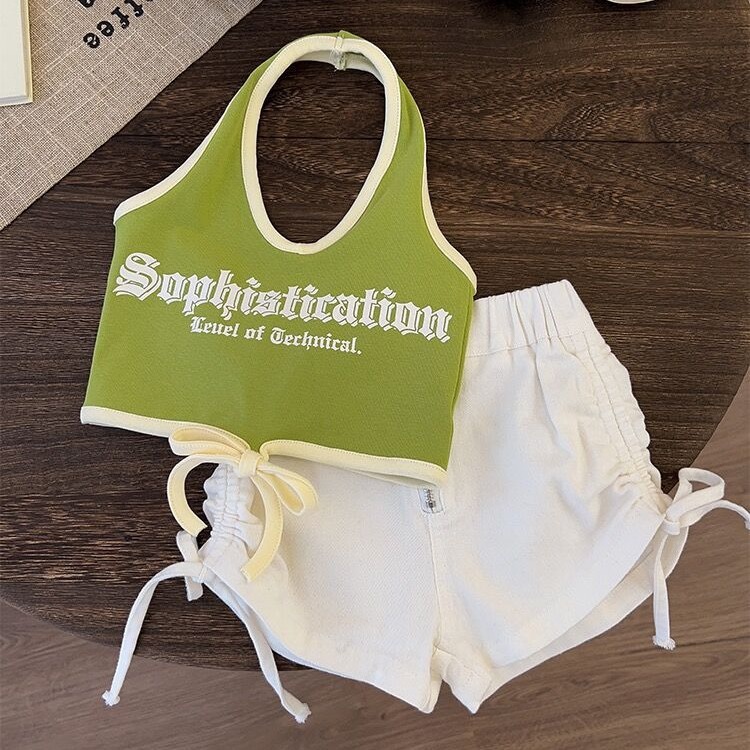 เสื้อกล้าม สายคล้องคอ แฟชั่นฤดูร้อน สไตล์ตะวันตก สําหรับเด็กผู้หญิง