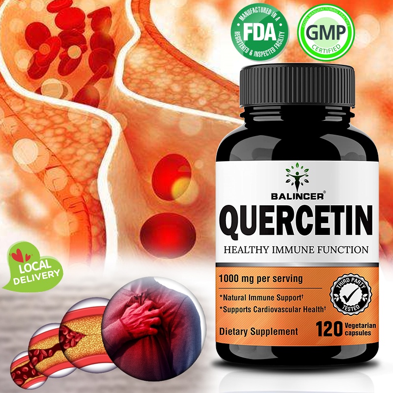 Quercetin อาหารเสริมแคปซูลมังสวิรัติ 120 แคปซูล Bioflavonoids สนับสนุนภูมิคุ้มกัน สุขภาพระบบทางเดินหายใจและหัวใจ