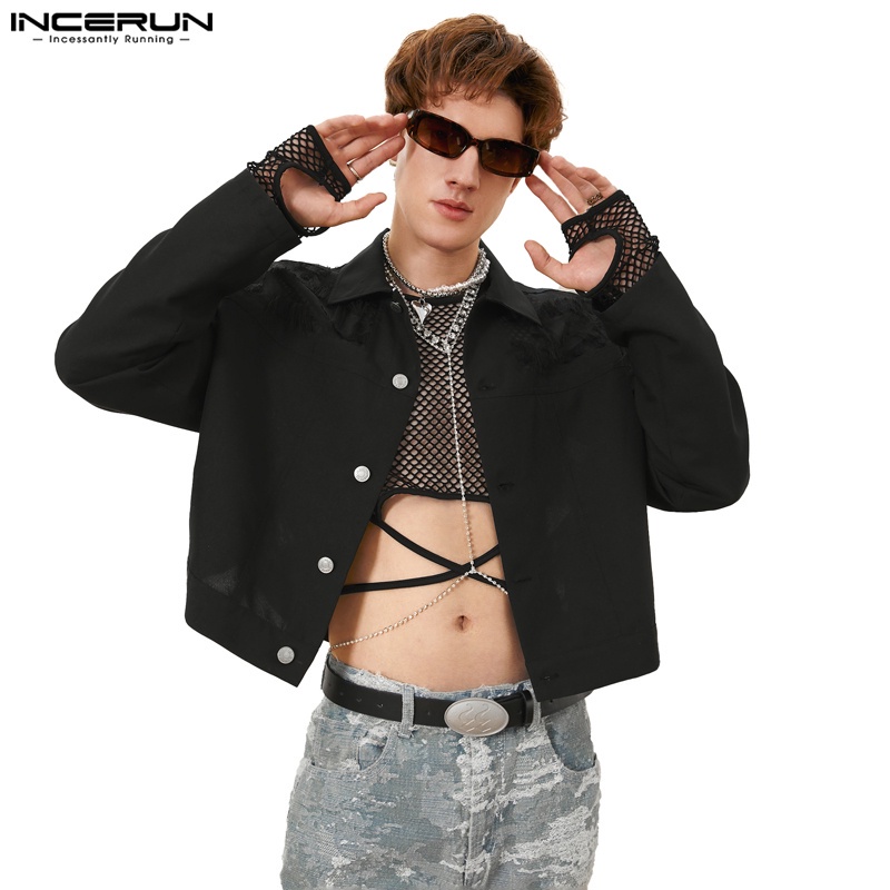 Incerun เสื้อแจ็กเก็ตสูท แขนยาว แต่งพู่ แต่งลูกไม้ สีพื้น แฟชั่นสําหรับผู้ชาย