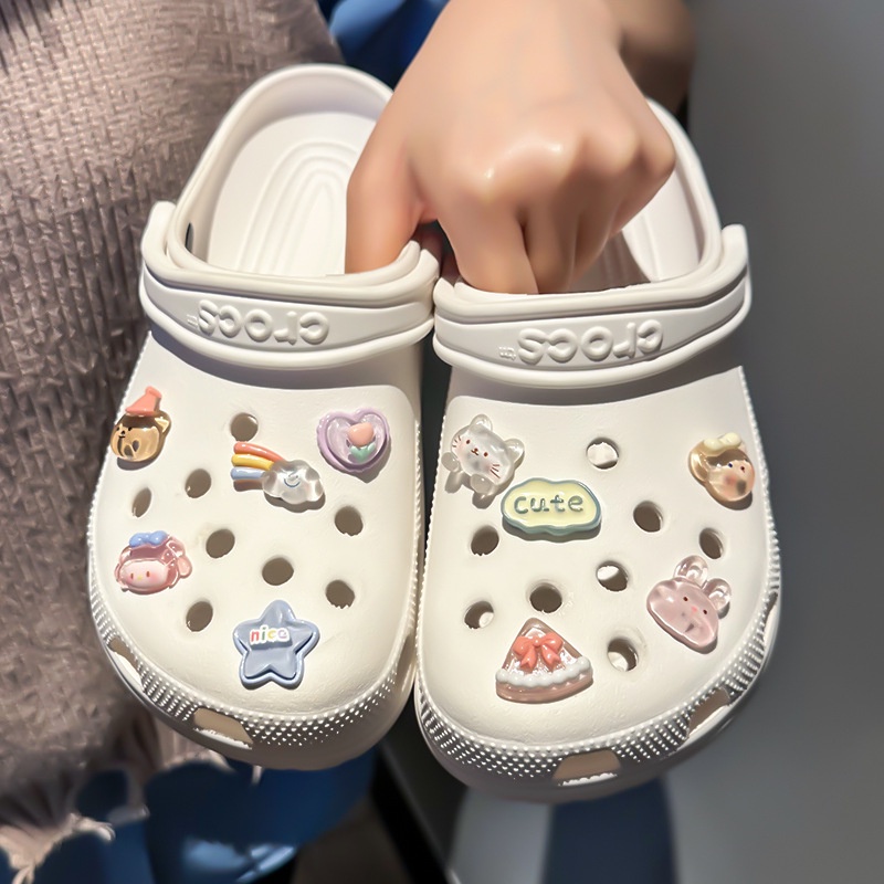 10 ชิ้น การ์ตูน สายรุ้ง กระต่าย สําหรับ Crocs ชุดดาว กระต่าย รองเท้า เสน่ห์ หมี แมว จิ๊บบิทซ์ เสน่ห์ ผู้หญิง DIY อุปกรณ์ตกแต่งรองเท้า