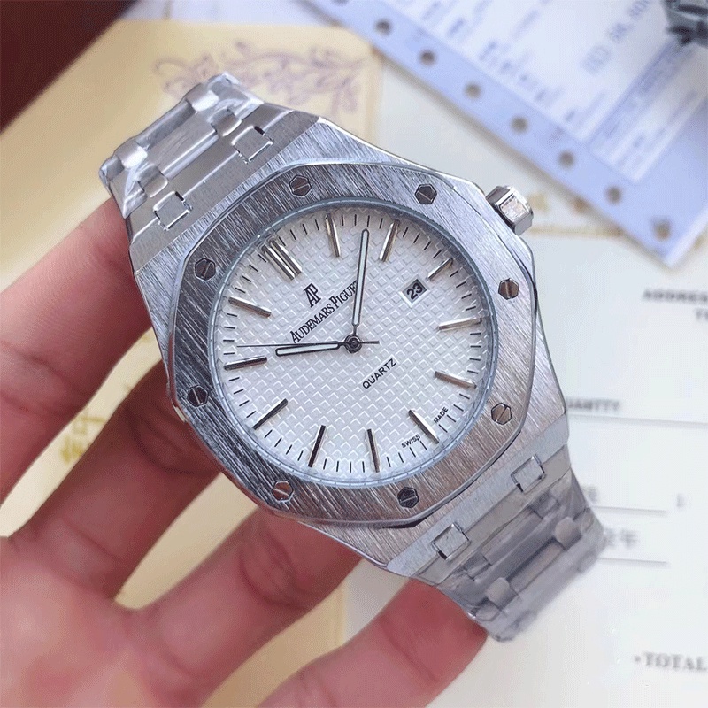 AP_Men คุณภาพสูง⌚ สายเหล็กนาฬิกาคู่ผู้หญิงหรูหรายางแบรนด์แฟชั่นธุรกิจนาฬิกาควอทซ์ Jam tangan lelaki Perempuan Wanita