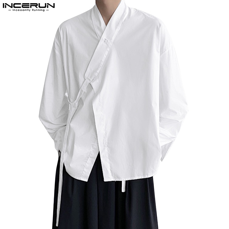 Incerun เสื้อคาร์ดิแกน แขนยาว สีพื้น สไตล์จีน สําหรับผู้ชาย
