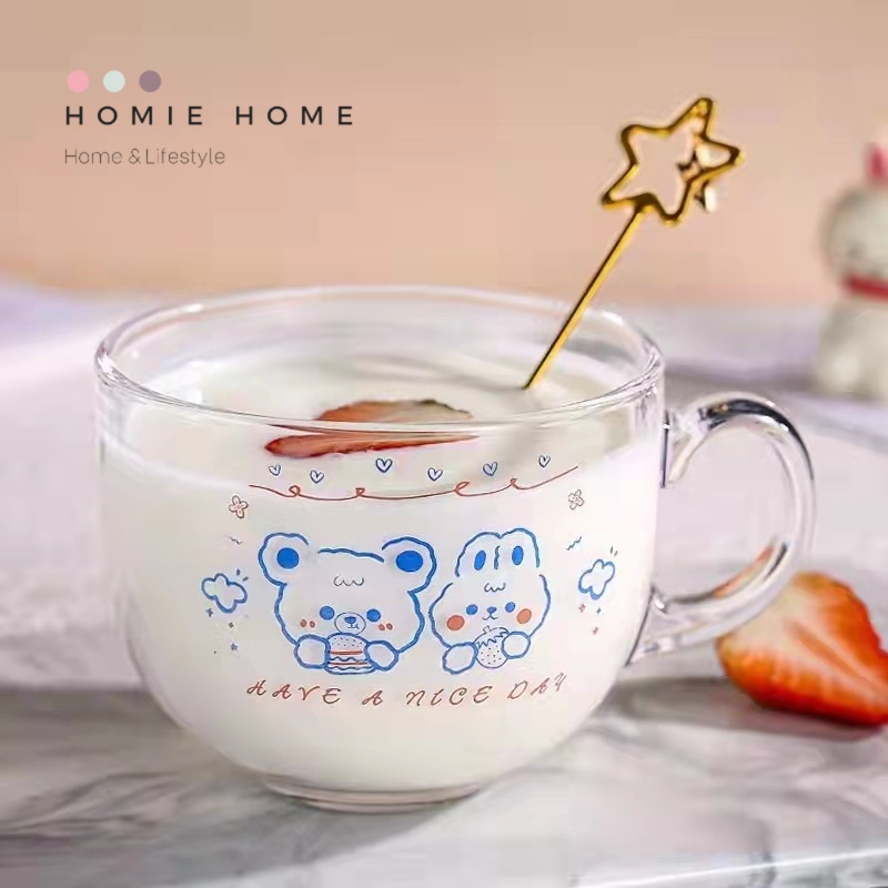 HH-765 ถ้วยแก้วสไตล์เกาหลี แก้วใส่ซีเรียล ใส่ซุบ สีใสและสีชา ตกแต่งบ้าน