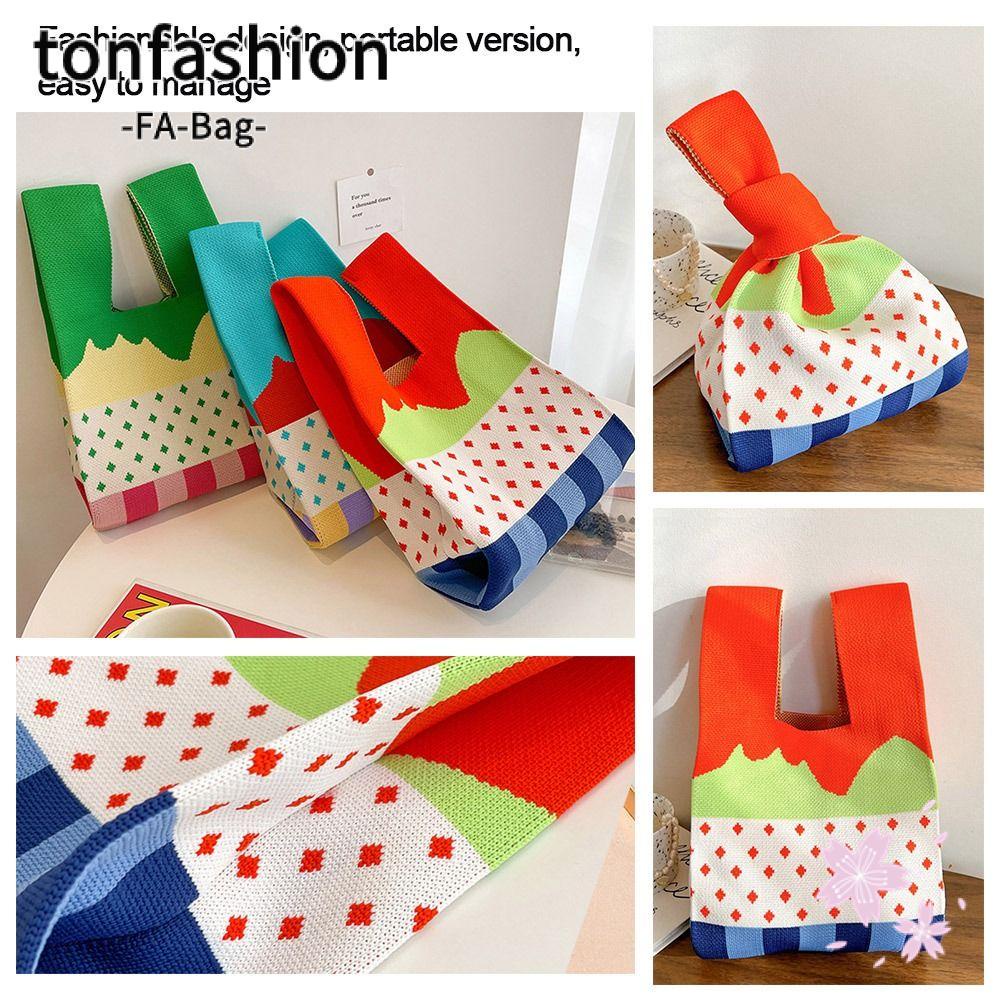 Tonfashion กระเป๋าถือ กระเป๋าช้อปปิ้งลําลอง ผ้าถัก ลายสก๊อต สําหรับผู้หญิง