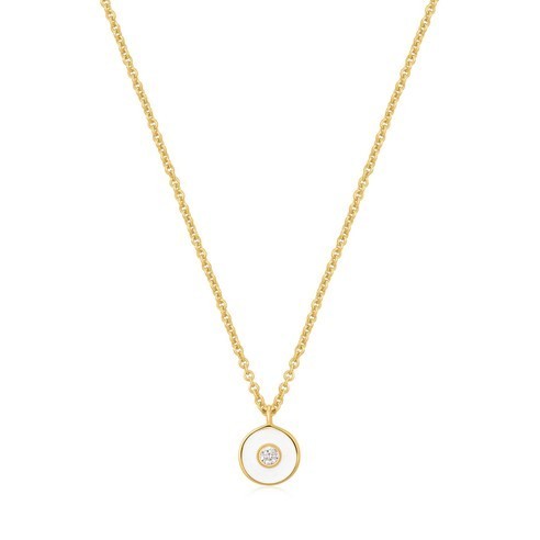 สร้อยคอ ชุบทอง 14K 925 พร้อมจี้แผ่นเคลือบ N028-01G-W