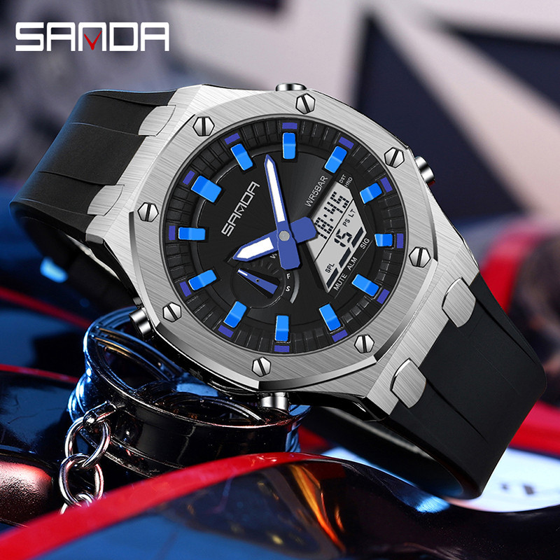 Sanda Oak นาฬิกาข้อมืออิเล็กทรอนิกส์ กันน้ํา อเนกประสงค์ สําหรับผู้ชาย SD3309-2