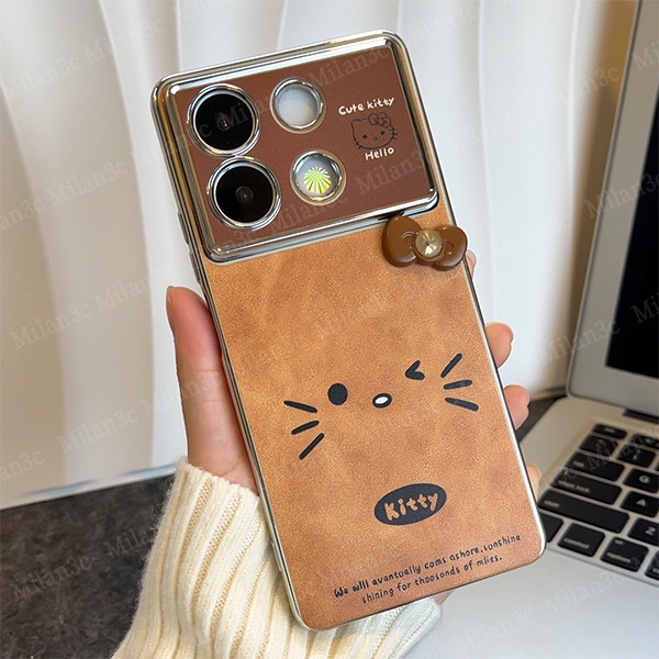 เคส Redmi Note 13 5G เคส Redmi Note 13 Pro 5G เคส Redmi Note 13 Pro Plus เคสสีน้ำตาล เคสกันกระแทก Hello Kitty เคสโทรศัพท์แบบนิ่มคลุมเลนส์แบบเต็มจอ