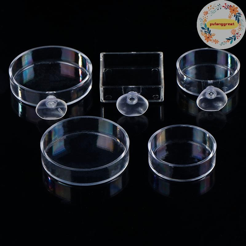 Pufanggreat Aquarium Feeder อะคริลิคโปร่งใสปลารอบสแควร์จานกุ้งกล่องอาหารปลาและกุ้งอุปกรณ์ให้อาหาร TH