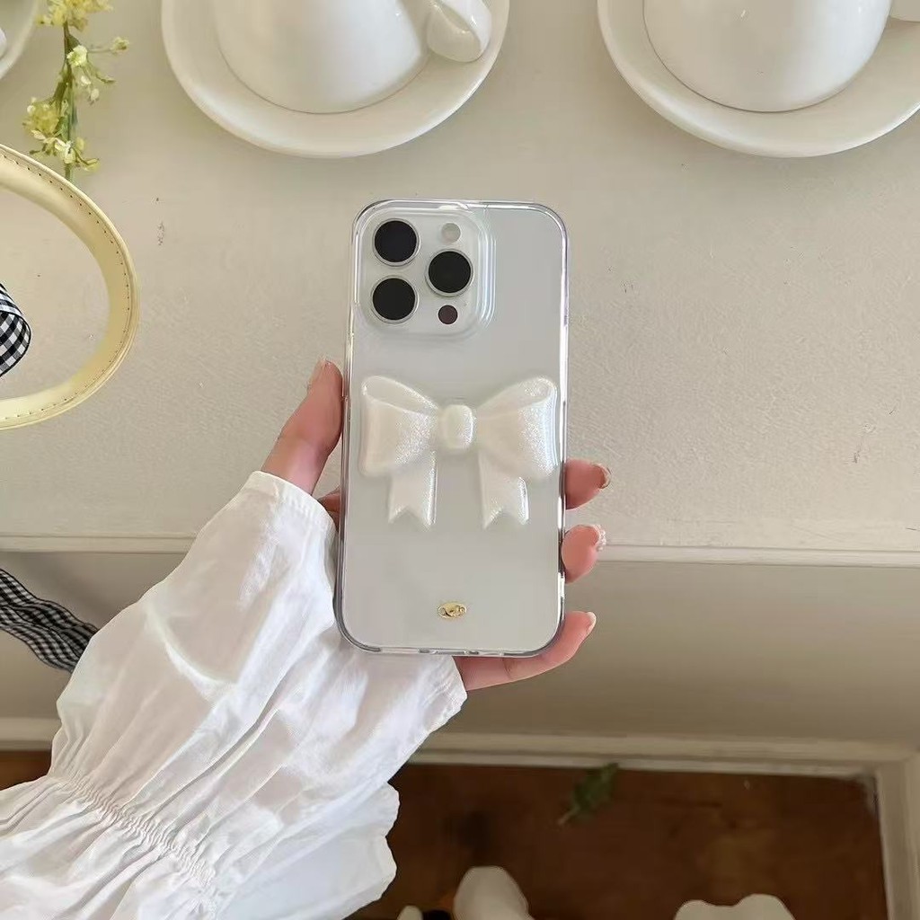 เกาหลี Polka Dot 3D Bow เคสโทรศัพท์สําหรับ iPhone 16, 15, 14, 13 Pro Max อินเทรนด์ซิลิโคน 15promax ปกอ่อน - รูปที่ 3