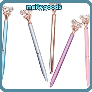 Moilyhd ปากกาลูกลื่น คริสตัล วิบวับ โลหะ ผีเสื้อ สีทอง สีชมพู เพชร ปากกาลูกลื่น บ้าน สีฟ้า เงิน โลหะ สํานักงาน