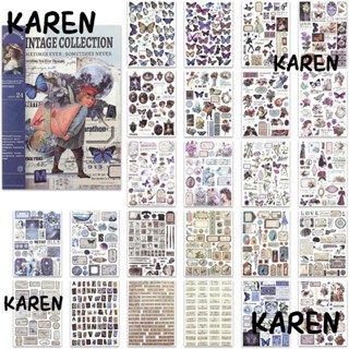 Karen สติกเกอร์กระดาษวาชิ หลากสี สไตล์วินเทจ สําหรับตกแต่งสมุดภาพ DIY 24 แผ่น