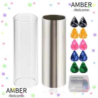 Amber รางสไลด์กีตาร์ไฟฟ้า สเตนเลส ทรงกระบอก กระจกสไลด์ สะดวก ป้องกันการกัดกร่อน