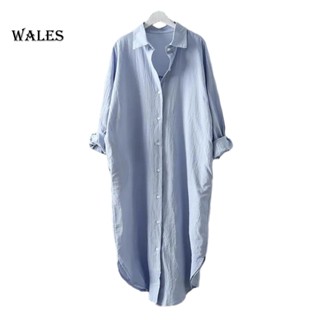 &lt;wales&gt; เสื้อเชิ้ตแขนยาว ความยาวปานกลาง ทรงหลวม ไม่สม่ําเสมอ แฟชั่นฤดูใบไม้ผลิ สําหรับผู้หญิง