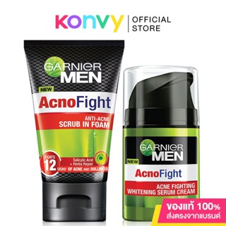 Garnier Men Set 2 Items Acno Fight Foam 100ml + Serum 40ml เซทโฟมล้างหน้าและเซรั่มบำรุงผิว สำหรับผู้ชาย  เพื่อผิวดูกระจ่างใสขึ้น.