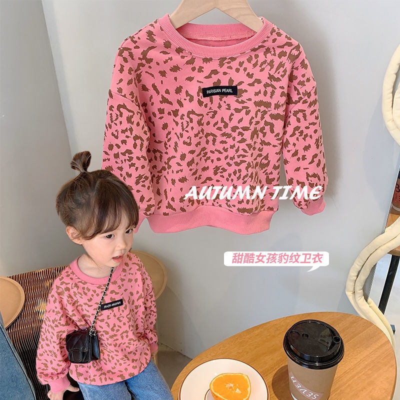 [ML] เสื้อกันหนาว แขนยาว พิมพ์ลายเสือดาว ทรงหลวม ขนาดเล็ก 90-140 ซม. แฟชั่นฤดูใบไม้ผลิ และฤดูใบไม้ร่วง สไตล์เกาหลี สําหรับเด็กผู้หญิง