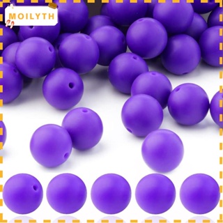 Moilyth ลูกปัดซิลิโคน สีม่วง 15 มม. สําหรับทําสร้อยคอ งานฝีมือ DIY 60 ชิ้น