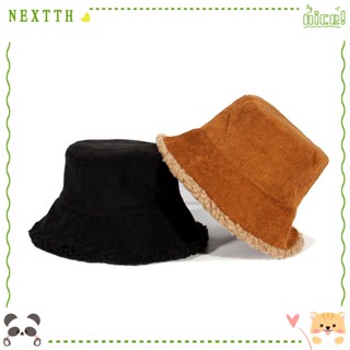 Nextth หมวกบักเก็ต ผ้าลูกฟูก สองด้าน ขนปุย แฟชั่นฤดูหนาว