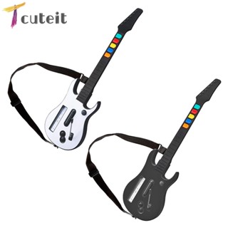 Tcuteit Wii กีตาร์ Hero Rock Band 3 2 ตัวควบคุมแบบไร้สาย (พร้อมสายคล้องปรับได้